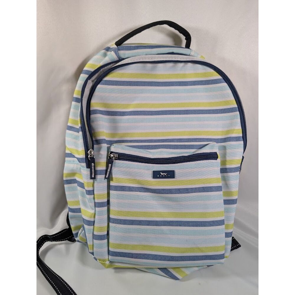 SCOUT Big Draw Backpack Striped Blue Aqua Lime School Travel Bag